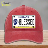 Blessed Indiana Novelty License Plate Hat Unconstructed Cotton / Red