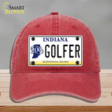 Golfer Indiana Novelty License Plate Hat Unconstructed Cotton / Red