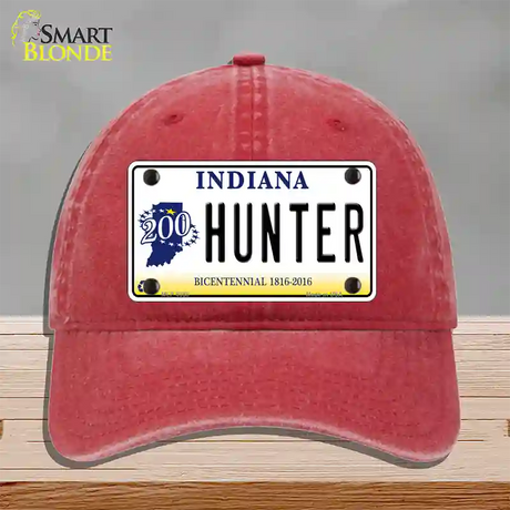 Hunter Indiana Bicentennial Novelty License Plate Hat Unconstructed Cotton / Red