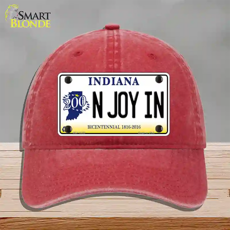 N Joy Indiana Novelty License Plate Hat Unconstructed Cotton / Red