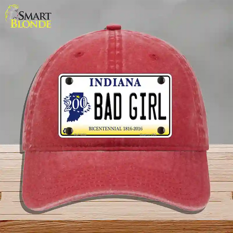 Bad Girl Indiana Novelty License Plate Hat Unconstructed Cotton / Red