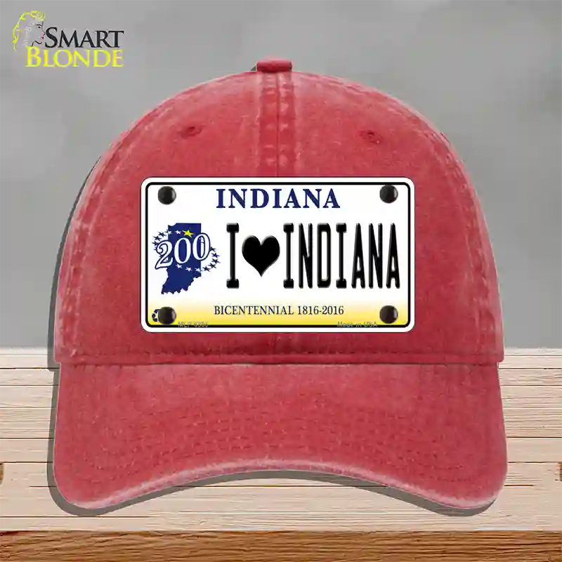 I Love Indiana Novelty License Plate Hat Unconstructed Cotton / Red