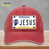 Jesus Indiana Novelty License Plate Hat Unconstructed Cotton / Red