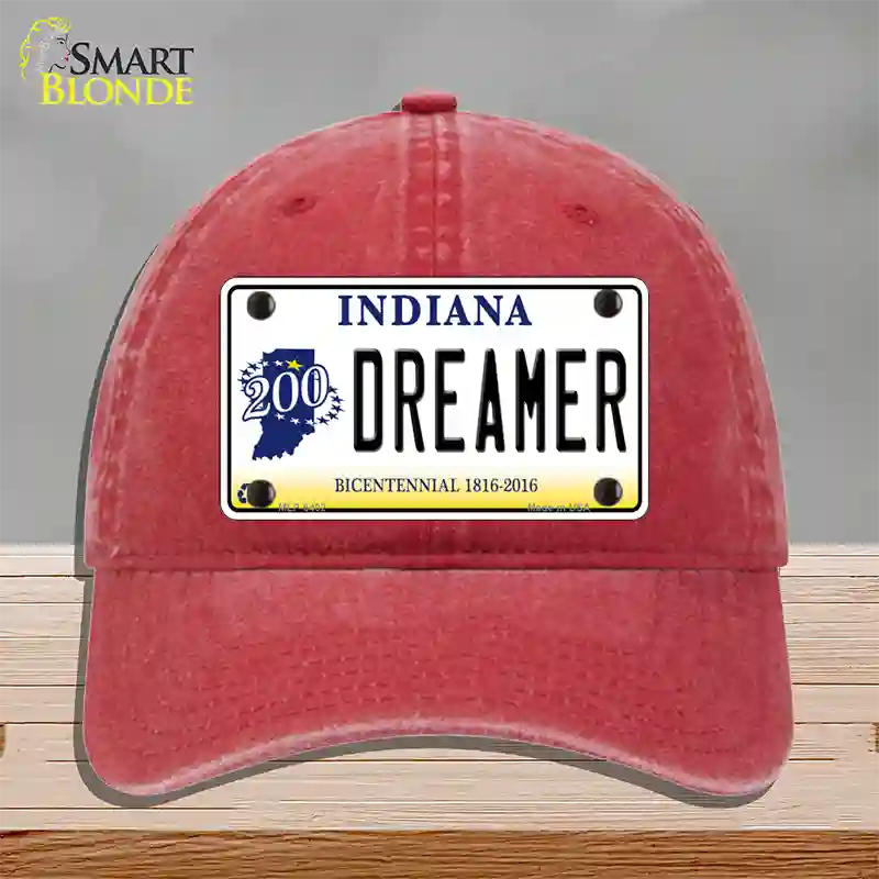 Dreamer Indiana Novelty License Plate Hat Unconstructed Cotton / Red