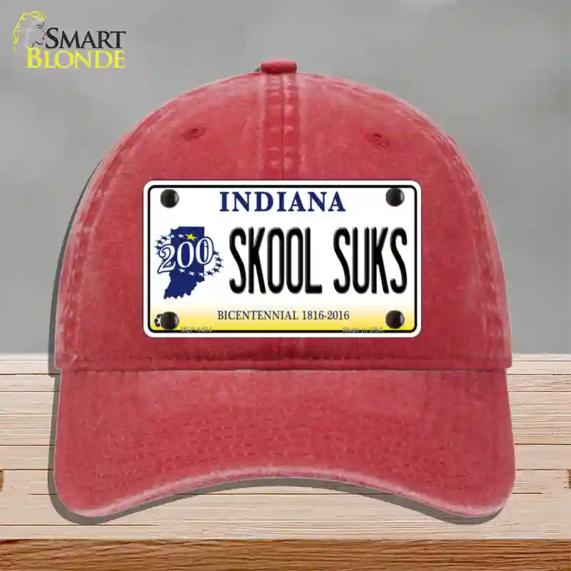 Skook Suks Indiana Novelty License Plate Hat Unconstructed Cotton / Red