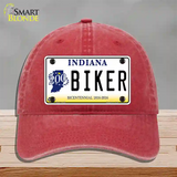 Biker Indiana Novelty License Plate Hat Unconstructed Cotton / Red