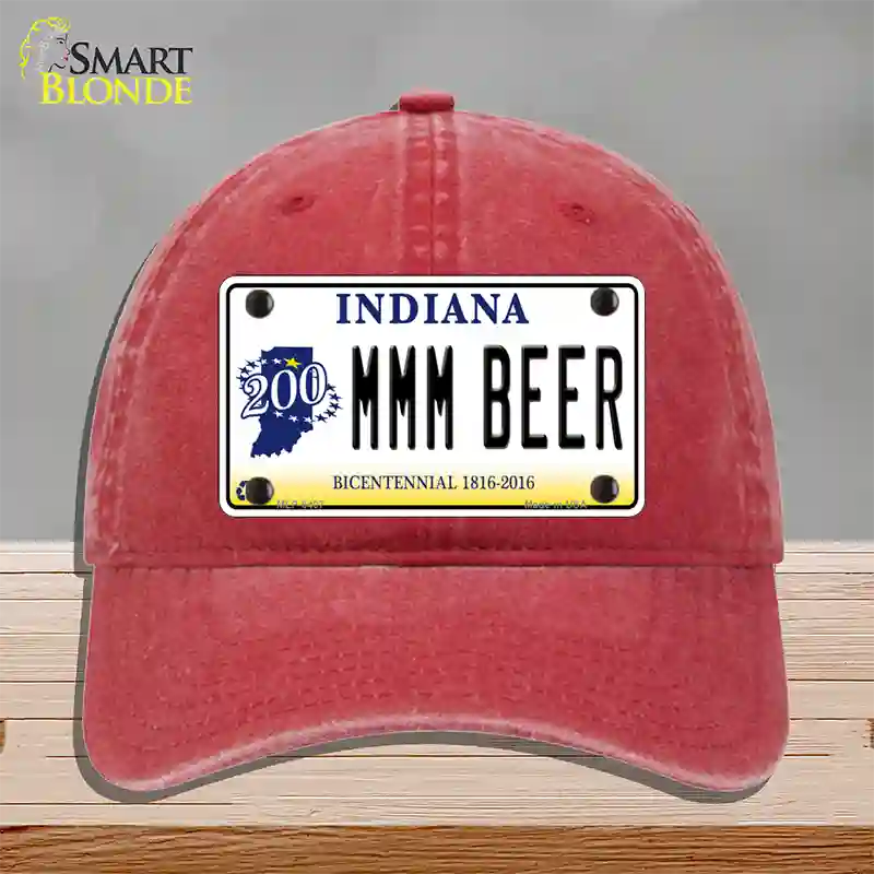 MMM Beer Indiana Novelty License Plate Hat Unconstructed Cotton / Red