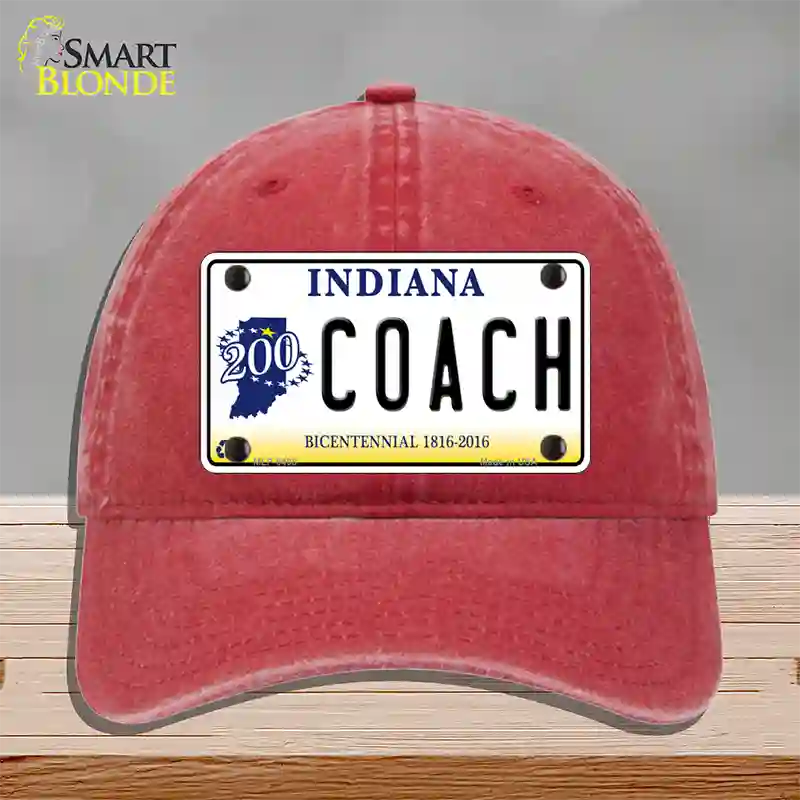 Coach Indiana Novelty License Plate Hat Unconstructed Cotton / Red