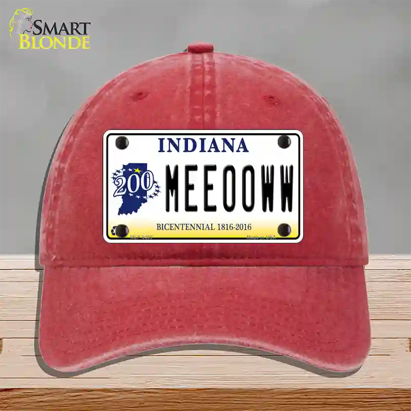 Meeooww Indiana Novelty License Plate Hat Unconstructed Cotton / Red