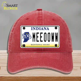 Meeooww Indiana Novelty License Plate Hat Unconstructed Cotton / Red