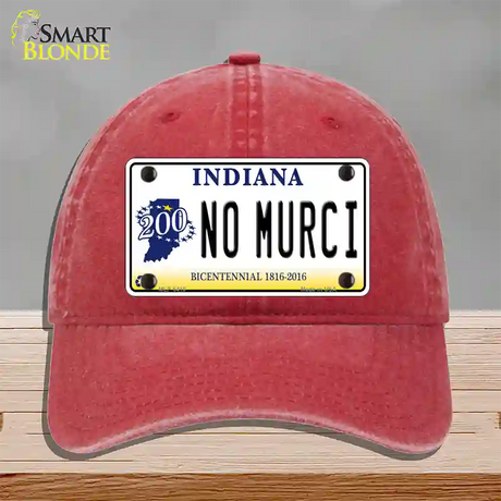 No Murci Indiana Novelty License Plate Hat Unconstructed Cotton / Red