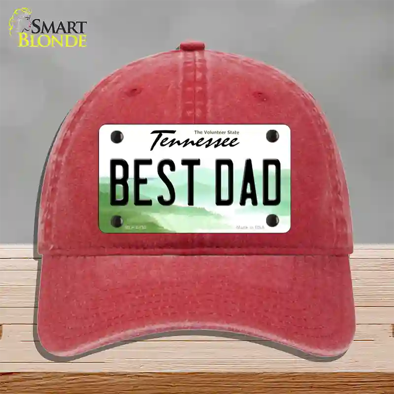 Best Dad Tennessee Novelty License Plate Hat Unconstructed Cotton / Red