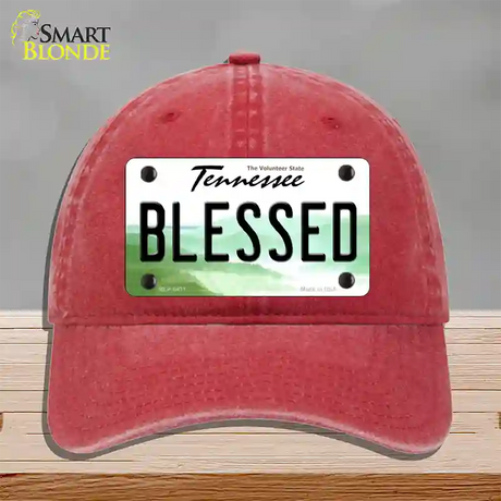 Blessed Tennessee Novelty License Plate Hat Unconstructed Cotton / Red