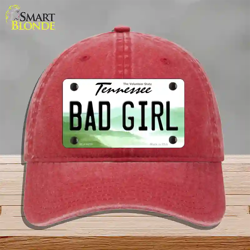 Bad Girl Tennessee Novelty License Plate Hat Unconstructed Cotton / Red