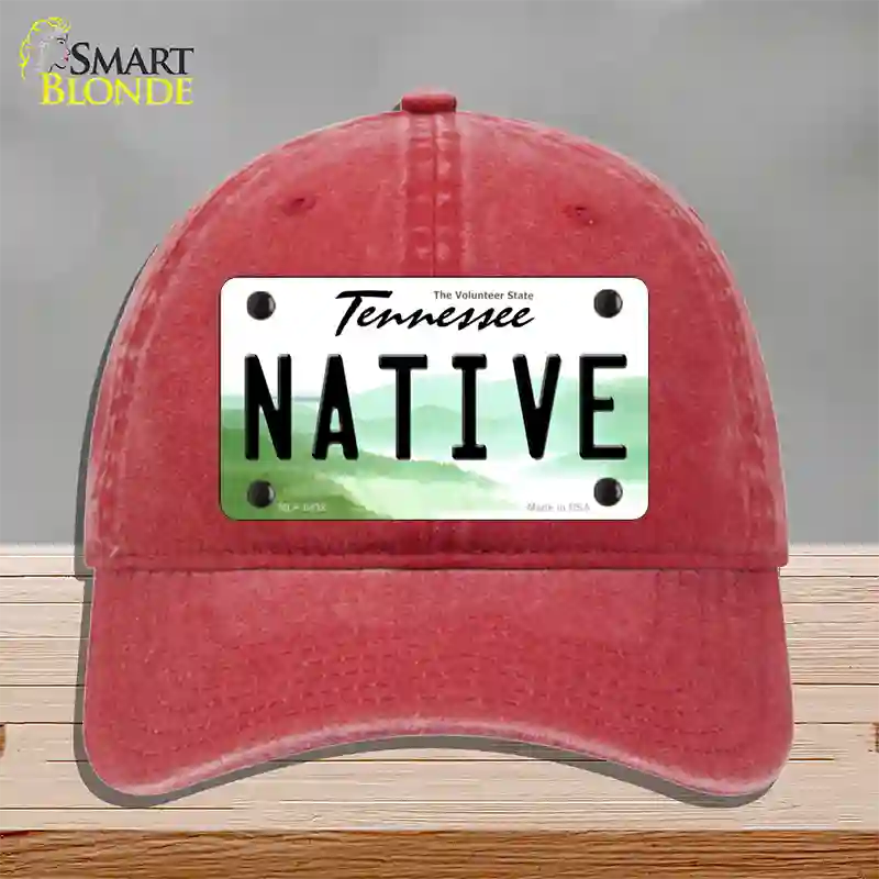 Native Tennessee Novelty License Plate Hat Unconstructed Cotton / Red