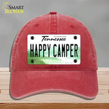 Happy Camper Tennessee Novelty License Plate Hat Unconstructed Cotton / Red