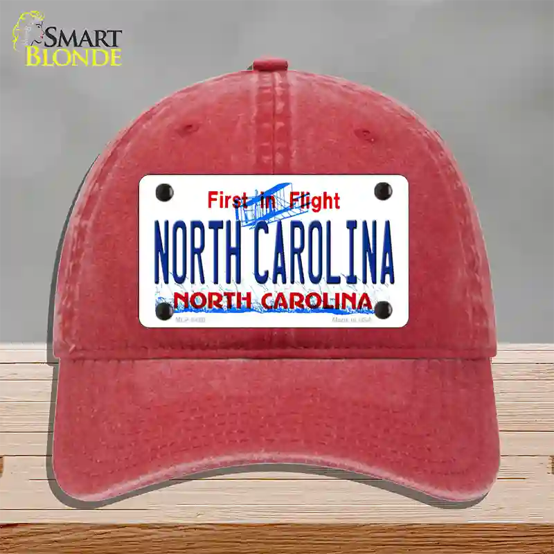 North Carolina Novelty License Plate Hat Unconstructed Cotton / Red