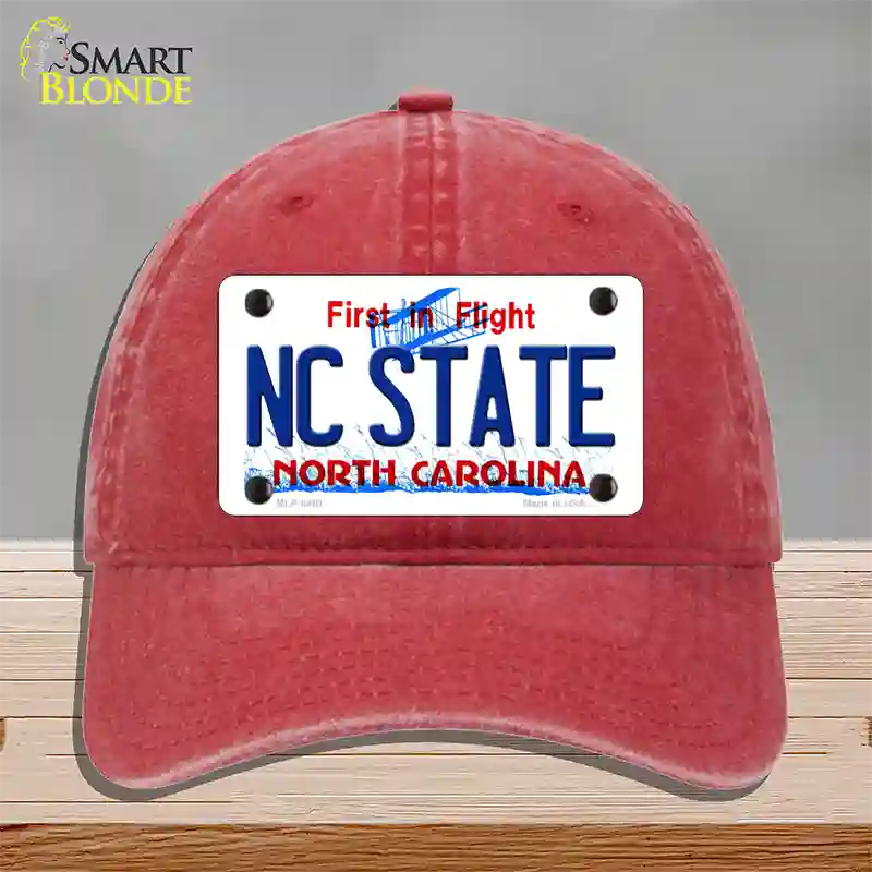 North Carolina State Novelty License Plate Hat Unconstructed Cotton / Red