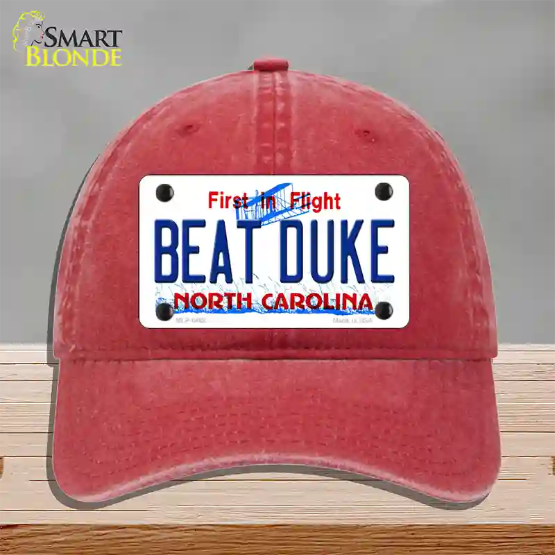 Beat Duke North Carolina Novelty License Plate Hat Unconstructed Cotton / Red