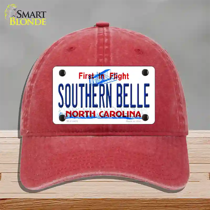 Southern Belle North Carolina Novelty License Plate Hat Unconstructed Cotton / Red