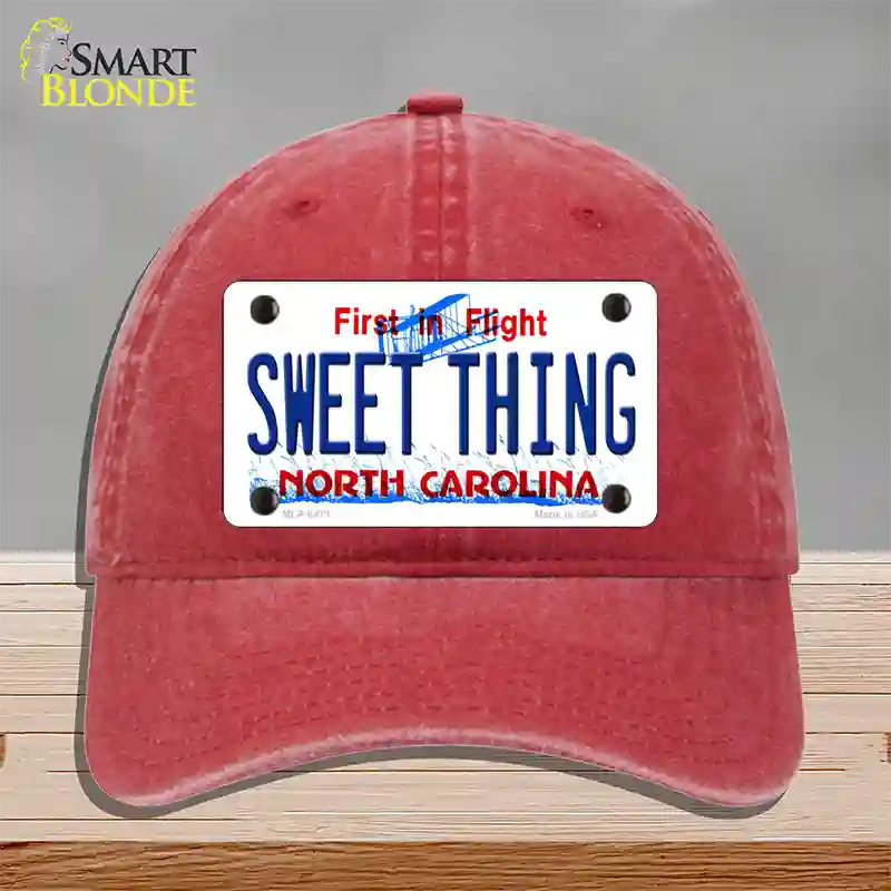 Sweet Thing North Carolina Novelty License Plate Hat Unconstructed Cotton / Red