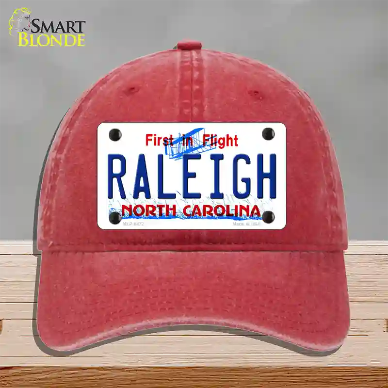 Raleigh North Carolina Novelty License Plate Hat Unconstructed Cotton / Red