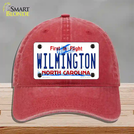 Wilmington North Carolina Novelty License Plate Hat Unconstructed Cotton / Red