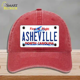 Asheville North Carolina Novelty License Plate Hat Unconstructed Cotton / Red