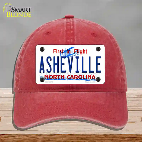 Asheville North Carolina Novelty License Plate Hat Unconstructed Cotton / Red