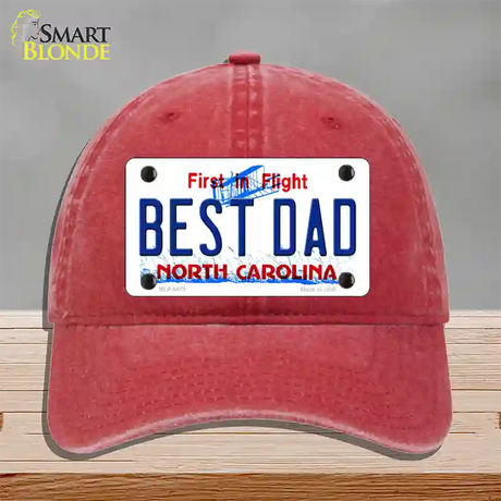 Best Dad North Carolina Novelty License Plate Hat Unconstructed Cotton / Red