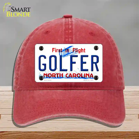 Golfer North Carolina Novelty License Plate Hat Unconstructed Cotton / Red