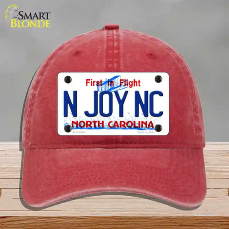 N Joy North Carolina Novelty License Plate Hat Unconstructed Cotton / Red