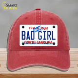 Bad Girl North Carolina Novelty License Plate Hat Unconstructed Cotton / Red