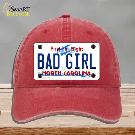 Bad Girl North Carolina Novelty License Plate Hat Unconstructed Cotton / Red