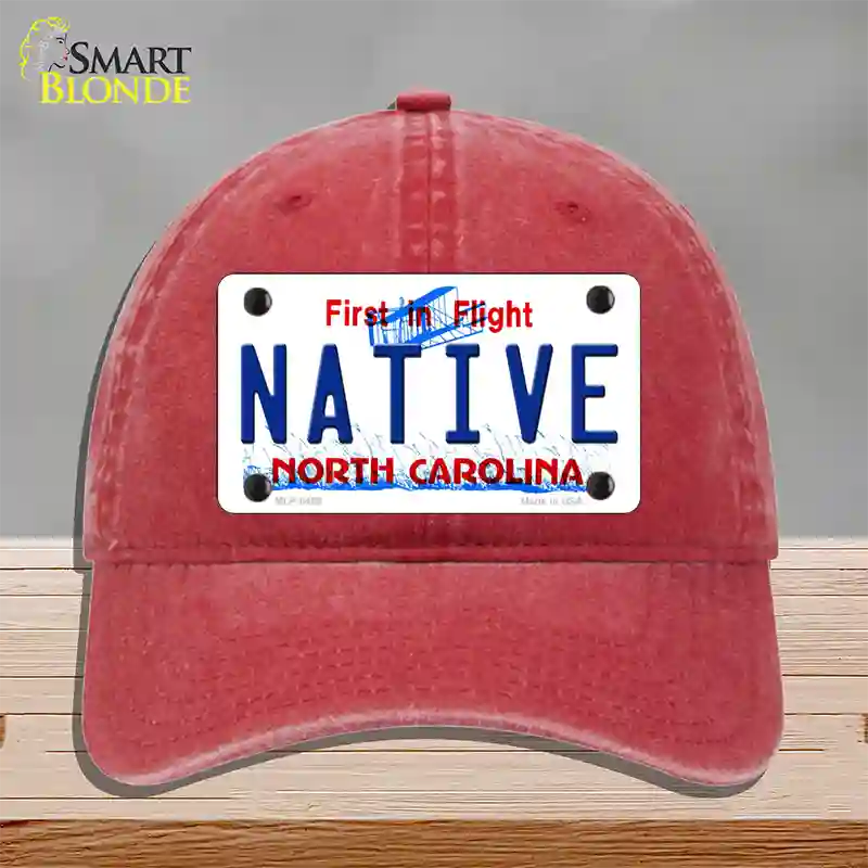 Native North Carolina Novelty License Plate Hat Unconstructed Cotton / Red