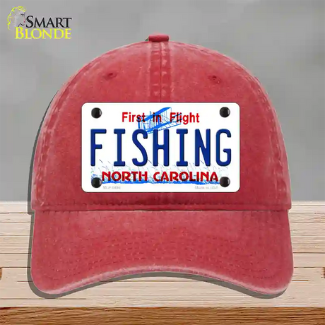 Fishing North Carolina Novelty License Plate Hat Unconstructed Cotton / Red