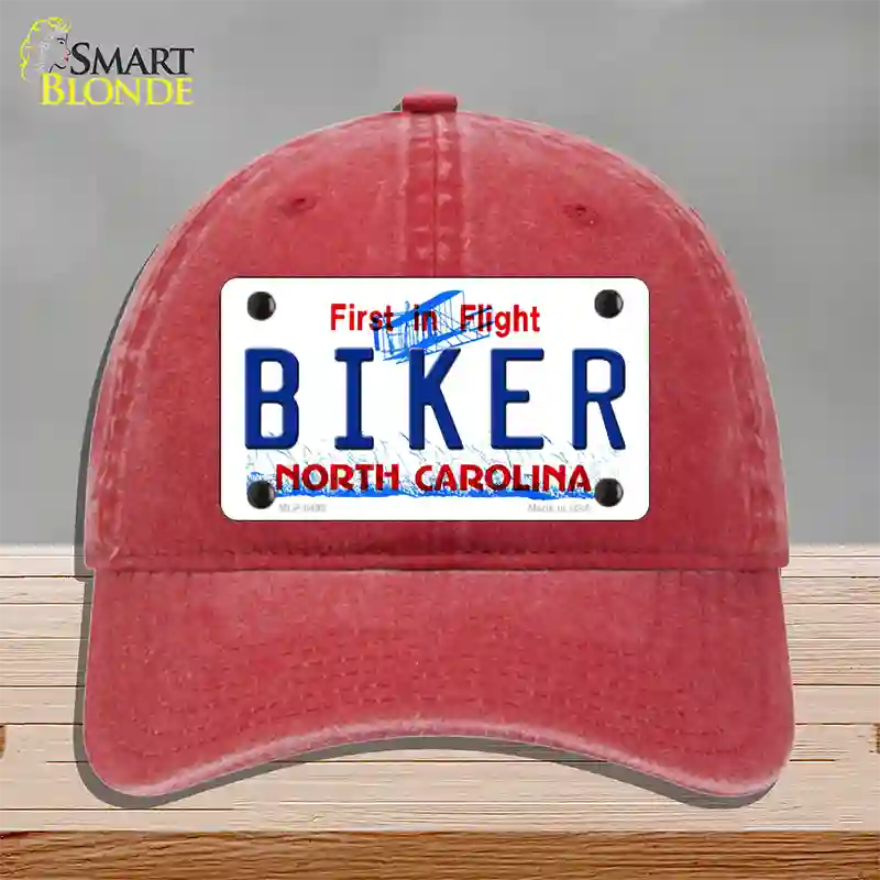 Biker North Carolina Novelty License Plate Hat Unconstructed Cotton / Red