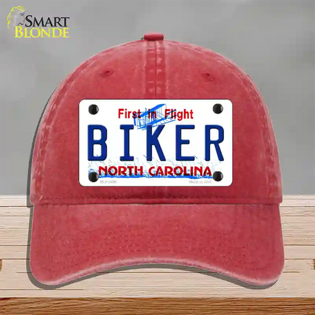 Biker North Carolina Novelty License Plate Hat Unconstructed Cotton / Red