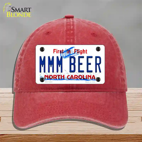 MMM Beer North Carolina Novelty License Plate Hat Unconstructed Cotton / Red