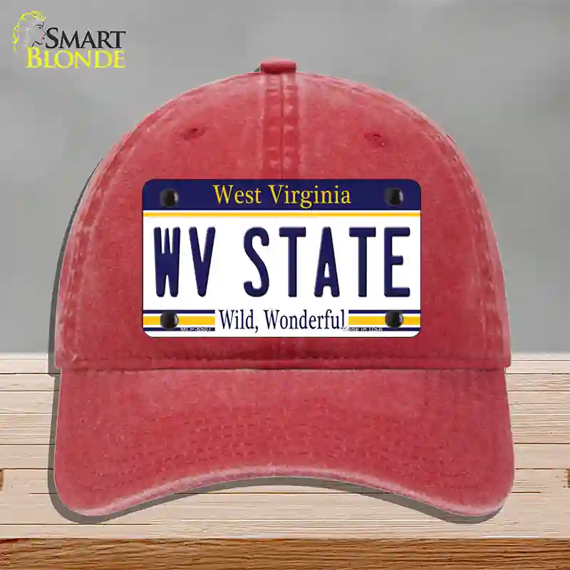 West Virginia State Novelty License Plate Hat Unconstructed Cotton / Red