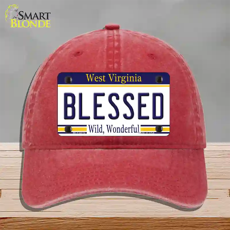 Blessed West Virginia Novelty License Plate Hat Unconstructed Cotton / Red