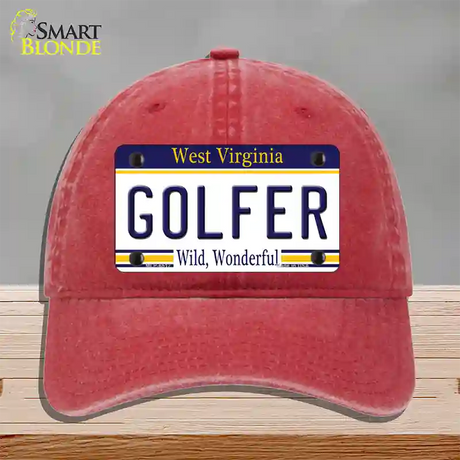 Golfer West Virginia Novelty License Plate Hat Unconstructed Cotton / Red