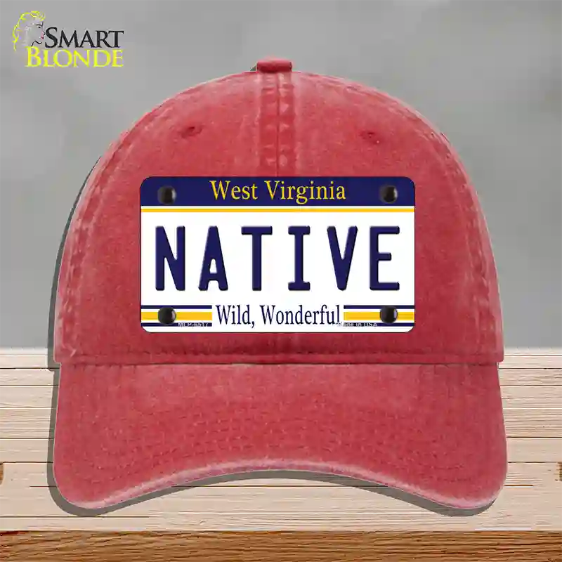 Native West Virginia Novelty License Plate Hat Unconstructed Cotton / Red