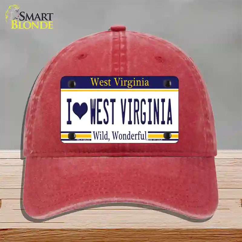 I Love West Virginia Novelty License Plate Hat Unconstructed Cotton / Red