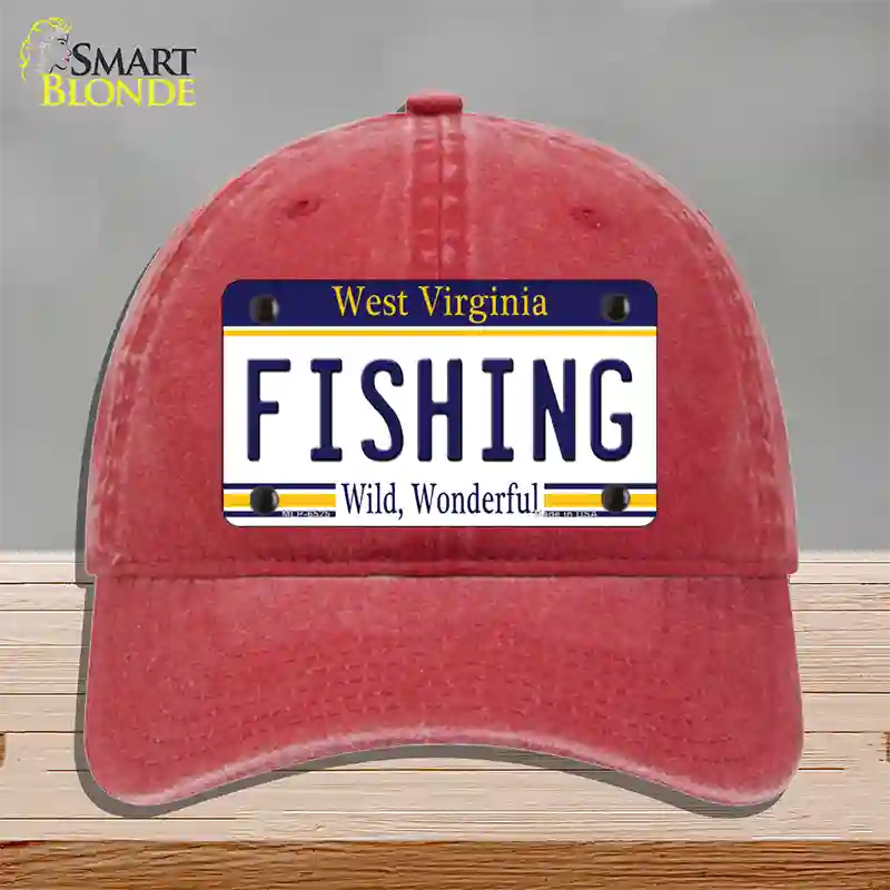 Fishing West Virginia Novelty License Plate Hat Unconstructed Cotton / Red