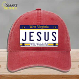 Jesus West Virginia Novelty License Plate Hat Unconstructed Cotton / Red