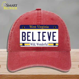 Believe West Virginia Novelty License Plate Hat Unconstructed Cotton / Red