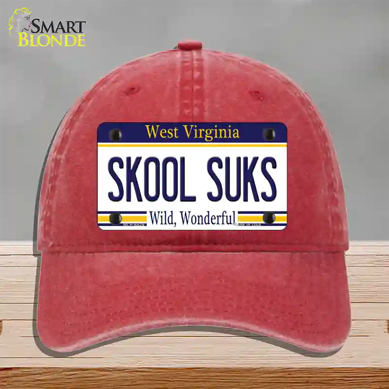 Skool Suks West Virginia Novelty License Plate Hat Unconstructed Cotton / Red