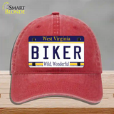 Biker West Virginia Novelty License Plate Hat Unconstructed Cotton / Red