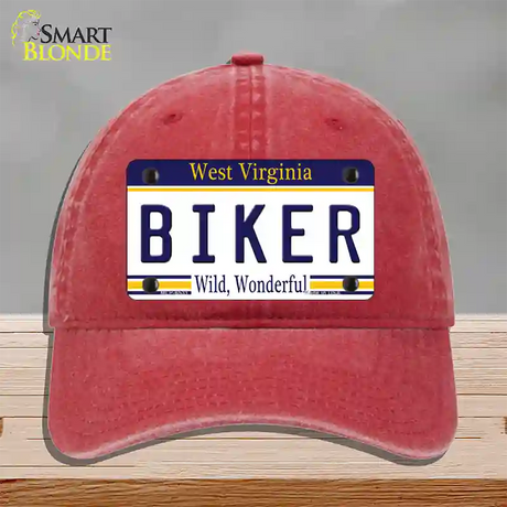 Biker West Virginia Novelty License Plate Hat Unconstructed Cotton / Red